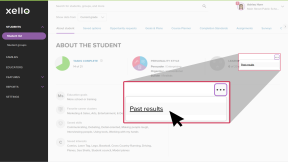 Student profile in Xello, open to the About student tab. Next to the Learning Styles assessment results, the cursor clicked the three-dot menu and is clicking Past results.